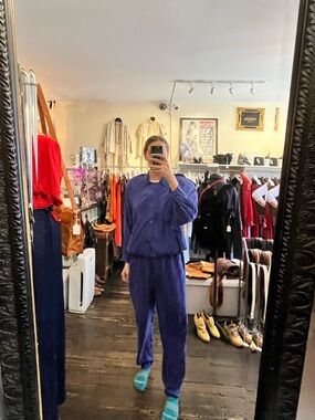 Vintage Royal Blue Lightweight silk Jacket and pant set